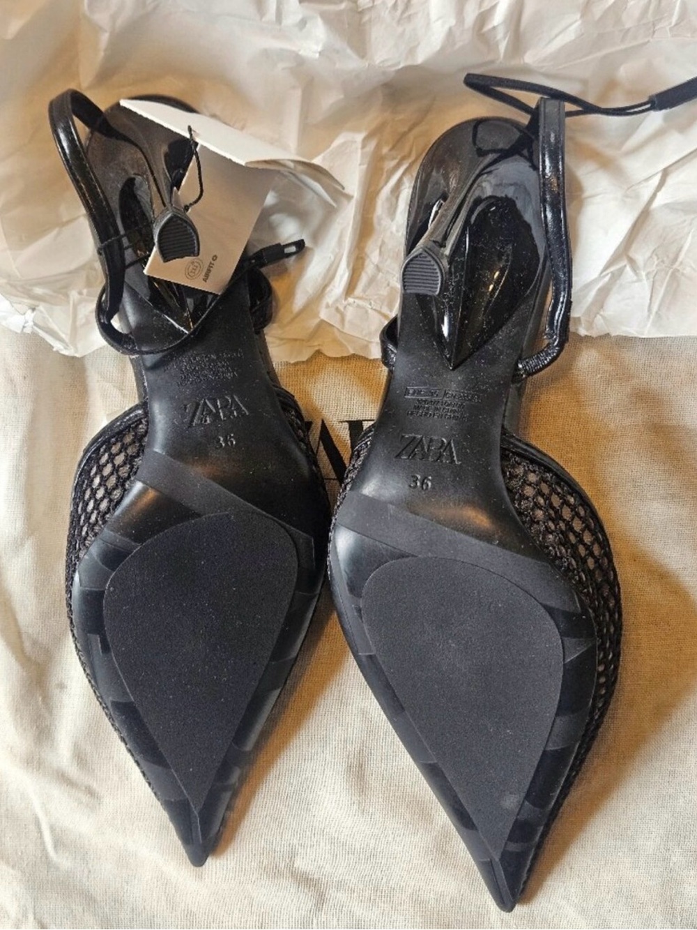 Zara Black Mesh Pointed Toe Slingback Heels - Picture 5 of 5